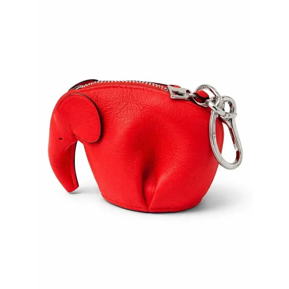 Loewe Red Elephant Coin Pouch Keychain Bag Charm Leather